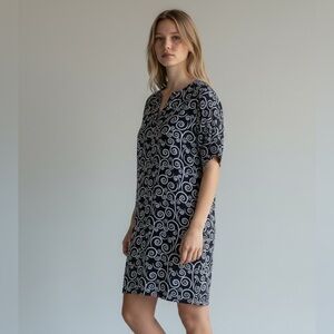 Blue water black & white tunic dress